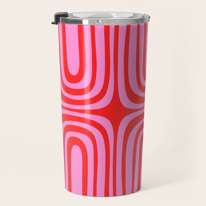 Preppy Pink and Red Abstract Confaab Pattern Travel Mug Gallery Image 3