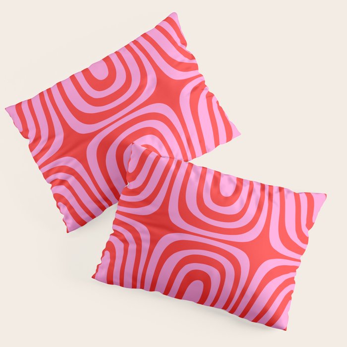 Preppy Pink and Red Abstract Confaab Pattern Pillow Sham Gallery Image 1