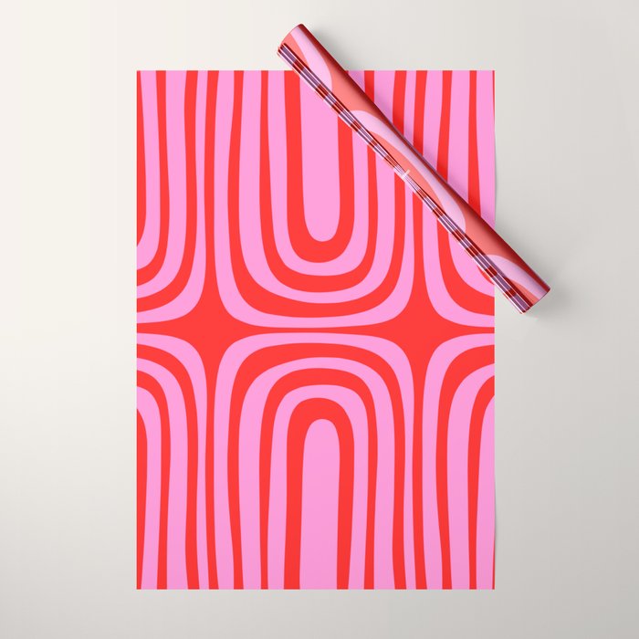 Preppy Pink and Red Abstract Confaab Pattern Wrapping Paper Gallery Image 1
