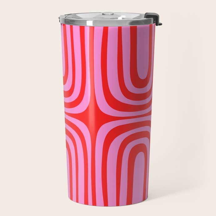 Preppy Pink and Red Abstract Confaab Pattern Travel Mug Gallery Image 2