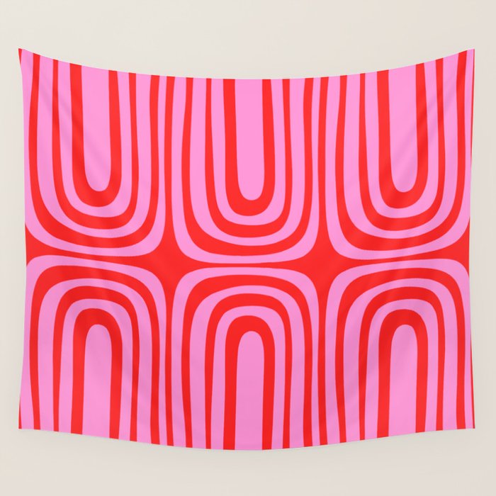 Preppy Pink and Red Abstract Confaab Pattern Wall Tapestry Gallery Image 1
