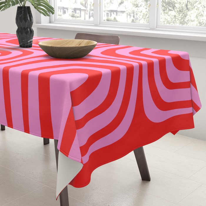Preppy Pink and Red Abstract Confaab Pattern Tablecloth Gallery Image 3