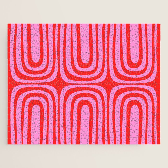 Preppy Pink and Red Abstract Confaab Pattern Jigsaw Puzzle Gallery Image 1