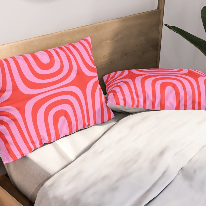 Preppy Pink and Red Abstract Confaab Pattern Pillow Sham Gallery Image 2