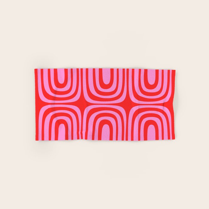 Preppy Pink and Red Abstract Confaab Pattern Bath Towel Gallery Image 1