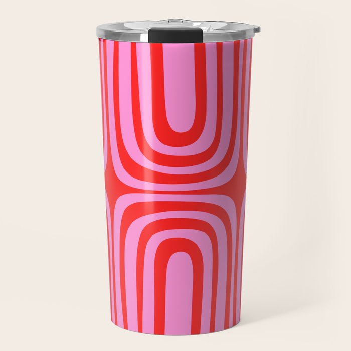 Preppy Pink and Red Abstract Confaab Pattern Travel Mug Gallery Image 1