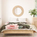 Pink & White Roses On Black Background Watercolor Painting Floral Pattern Duvet Cover Gallery Image 3