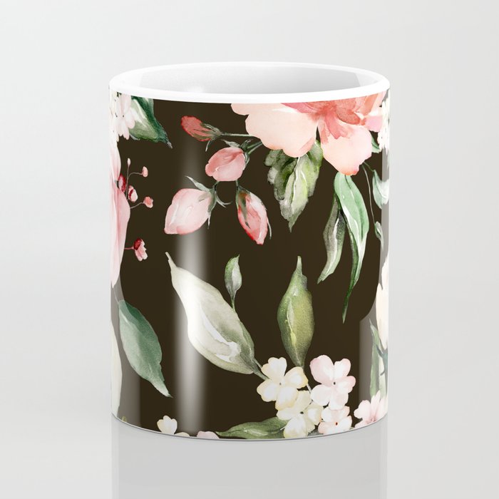 Pink & White Roses On Black Background Watercolor Painting Floral Pattern Coffee Mug Gallery Image 4
