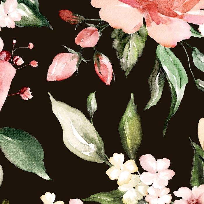 Pink & White Roses On Black Background Watercolor Painting Floral Pattern Coffee Mug Gallery Image 2
