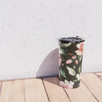 Pink & White Roses On Black Background Watercolor Painting Floral Pattern Travel Mug Gallery Image 4