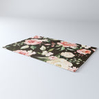 Pink & White Roses On Black Background Watercolor Painting Floral Pattern Rug Gallery Image 3