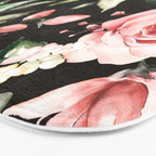 Pink & White Roses On Black Background Watercolor Painting Floral Pattern Bath Mat Gallery Image 3