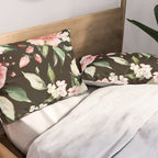 Pink & White Roses On Black Background Watercolor Painting Floral Pattern Pillow Sham Gallery Image 2