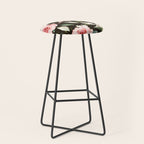 Pink & White Roses On Black Background Watercolor Painting Floral Pattern Stool Gallery Image 1