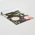 Pink & White Roses On Black Background Watercolor Painting Floral Pattern Yoga Mat Gallery Image 2
