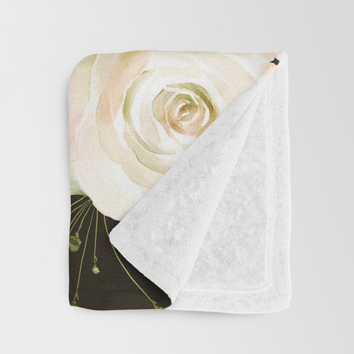 Pink & White Roses On Black Background Watercolor Painting Floral Pattern Throw Blanket Gallery Image 3