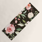 Pink & White Roses On Black Background Watercolor Painting Floral Pattern Yoga Mat Gallery Image 1