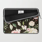 Pink & White Roses On Black Background Watercolor Painting Floral Pattern Laptop Sleeve Gallery Image 2