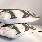 Pink & White Roses On Black Background Watercolor Painting Floral Pattern Pillow Sham Gallery Image 3