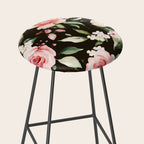Pink & White Roses On Black Background Watercolor Painting Floral Pattern Stool Gallery Image 2