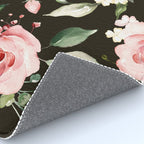 Pink & White Roses On Black Background Watercolor Painting Floral Pattern Rug Gallery Image 4