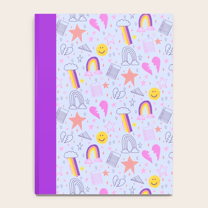 Happy Smiley Face & Retro Rainbows in Periwinkle & Pink Notebook Gallery Image 4