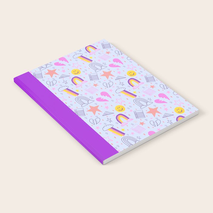 Happy Smiley Face & Retro Rainbows in Periwinkle & Pink Notebook Gallery Image 2
