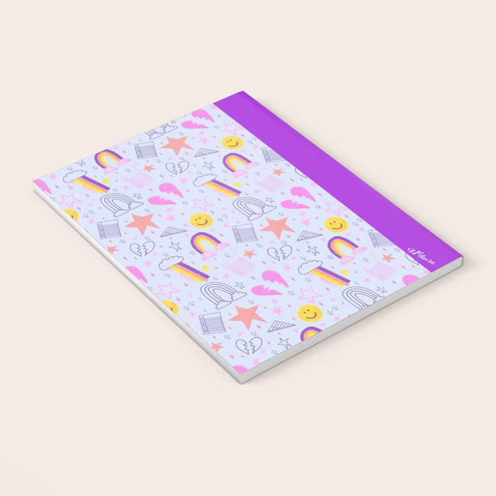 Happy Smiley Face & Retro Rainbows in Periwinkle & Pink Notebook Gallery Image 3