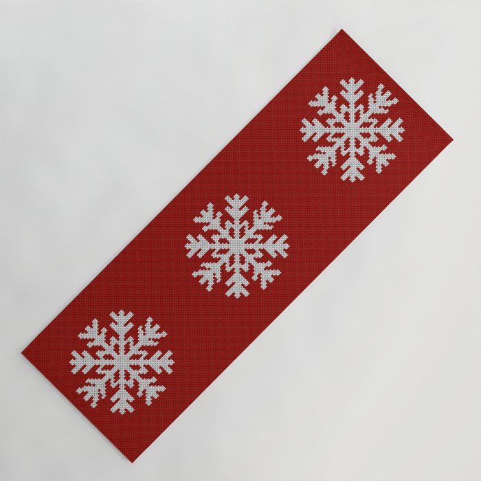 Classic Red Christmas white snowflake knit Yoga Mat Gallery Image 1