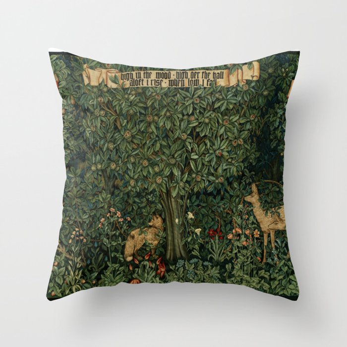 William Morris Forest Rabbits and Foxglove Greenery  Throw Pillow Gallery Image 6