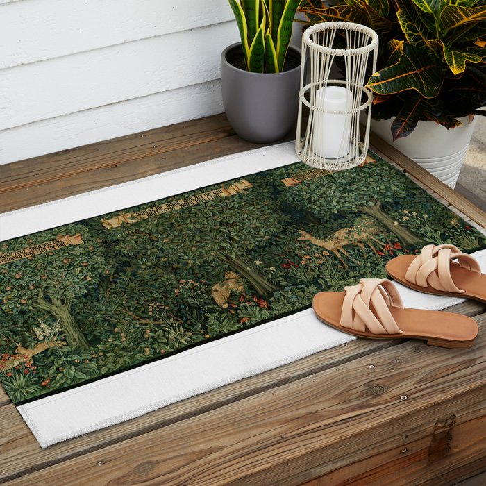 William Morris Forest Rabbits and Foxglove Greenery  Outdoor Rug Gallery Image 2