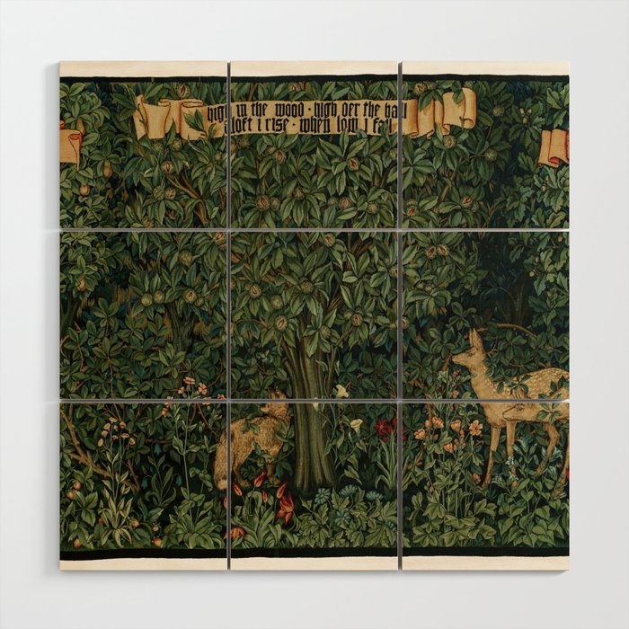 William Morris Forest Rabbits and Foxglove Greenery  Wood Wall Art Gallery Image 1