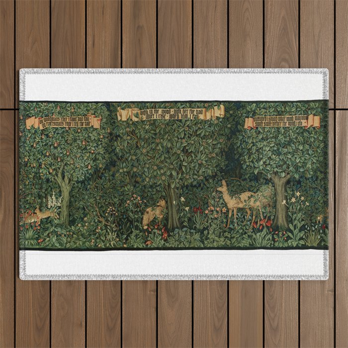 William Morris Forest Rabbits and Foxglove Greenery  Outdoor Rug Gallery Image 1