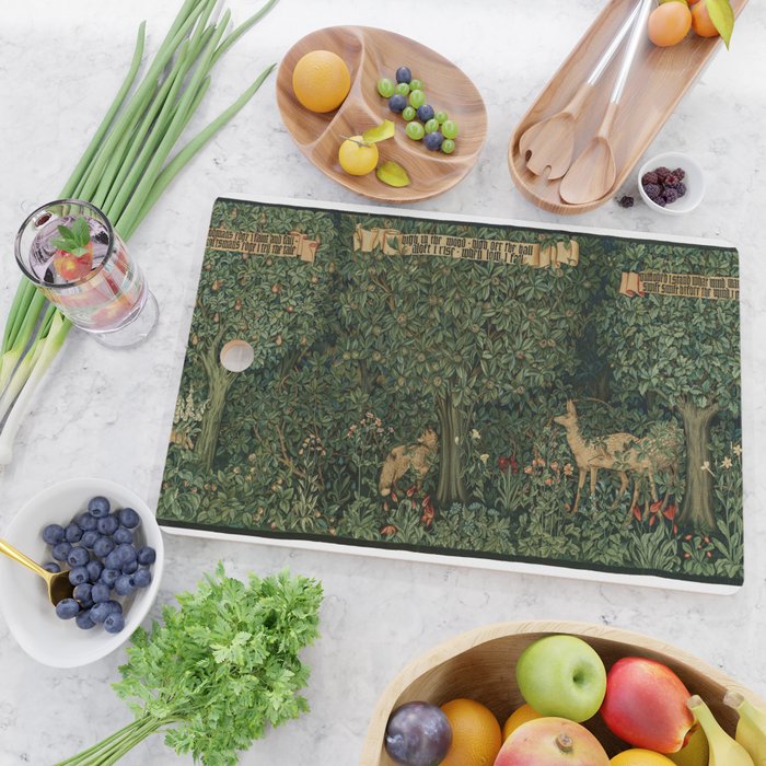 William Morris Forest Rabbits and Foxglove Greenery  Cutting Board Gallery Image 2