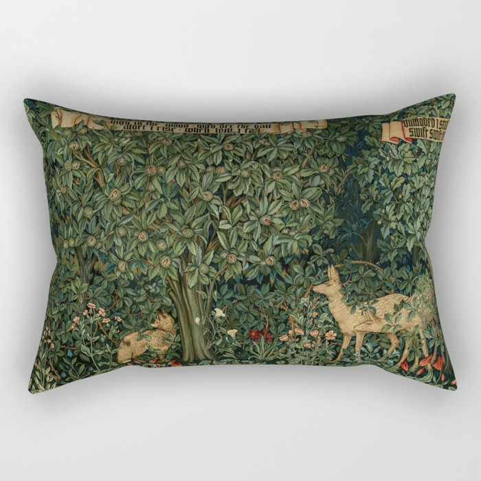 William Morris Forest Rabbits and Foxglove Greenery  Rectangular Pillow