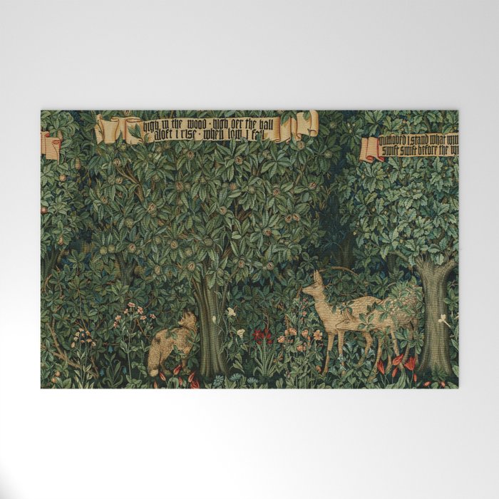 William Morris Forest Rabbits and Foxglove Greenery  Welcome Mat Gallery Image 1