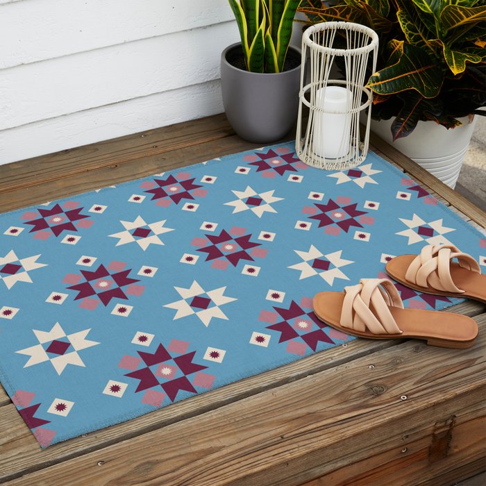 Modern quilt - blue Outdoor Rug Gallery Image 2