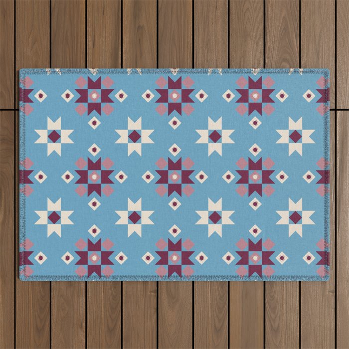 Modern quilt - blue Outdoor Rug Gallery Image 1
