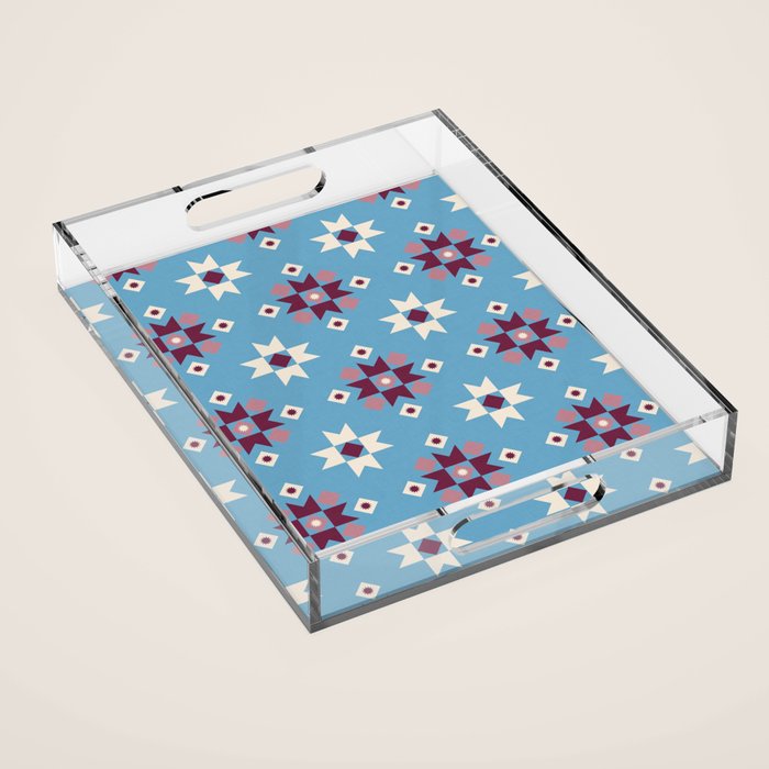 Modern quilt - blue Acrylic Tray Gallery Image 1