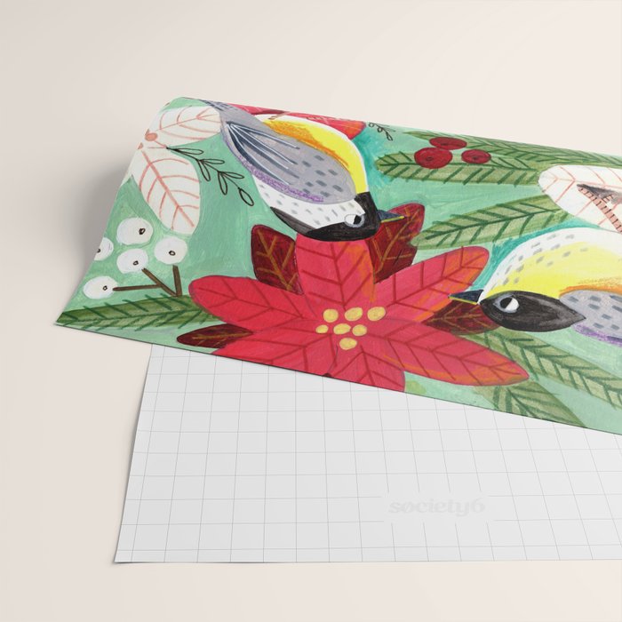 Winter birds tits and Christmas flowers Wrapping Paper Gallery Image 2