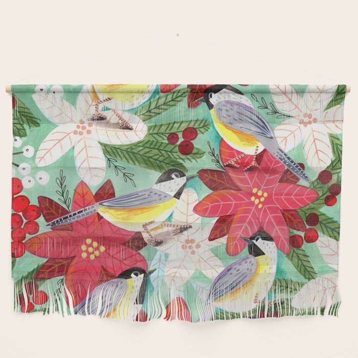 Winter birds tits and Christmas flowers Wall Hanging Gallery Image 1