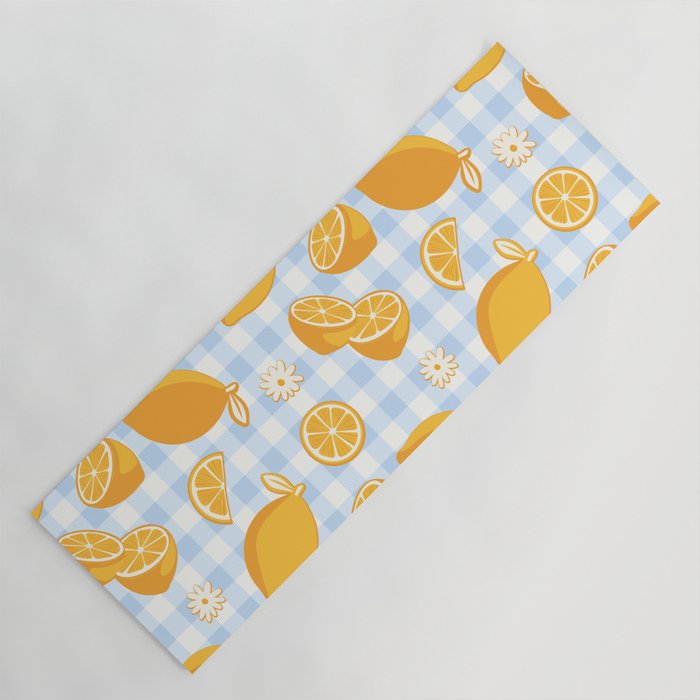 Lemons on Pastel Blue Gingham Yoga Mat Gallery Image 1