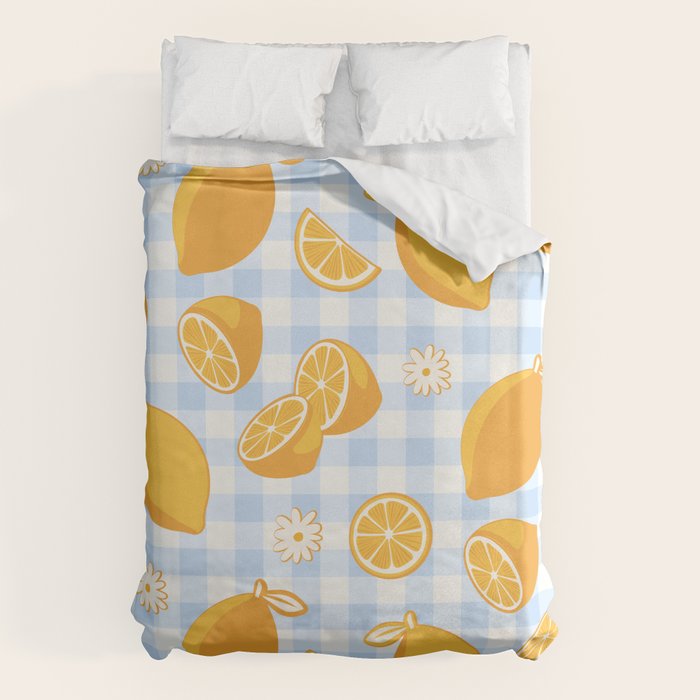 Lemons on Pastel Blue Gingham Duvet Cover Gallery Image 6