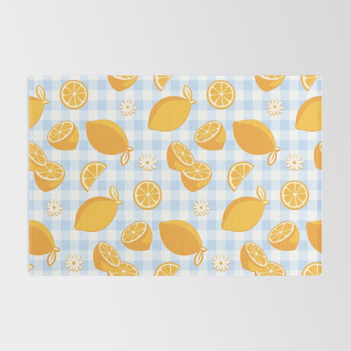 Lemons on Pastel Blue Gingham Rug Gallery Image 2