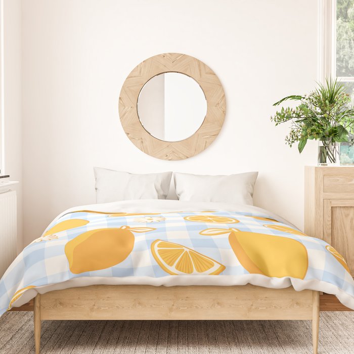 Lemons on Pastel Blue Gingham Duvet Cover Gallery Image 3