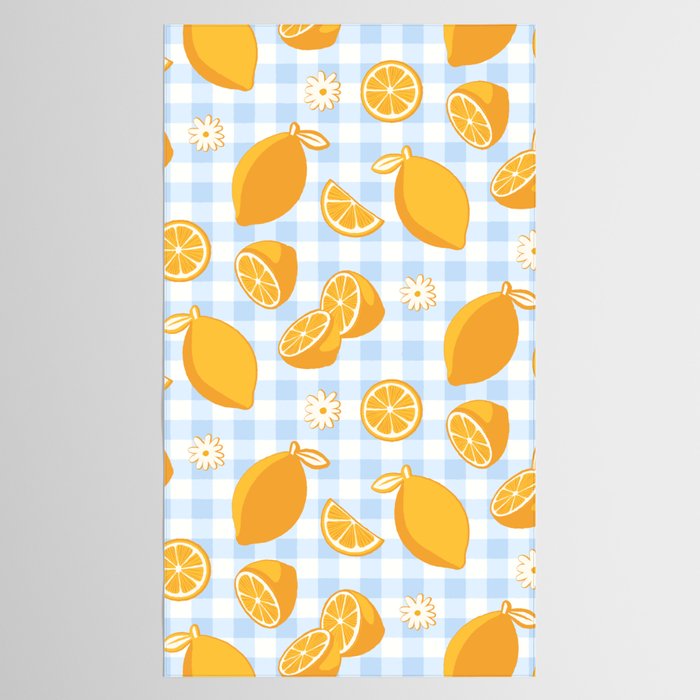 Lemons on Pastel Blue Gingham Tablecloth Gallery Image 2