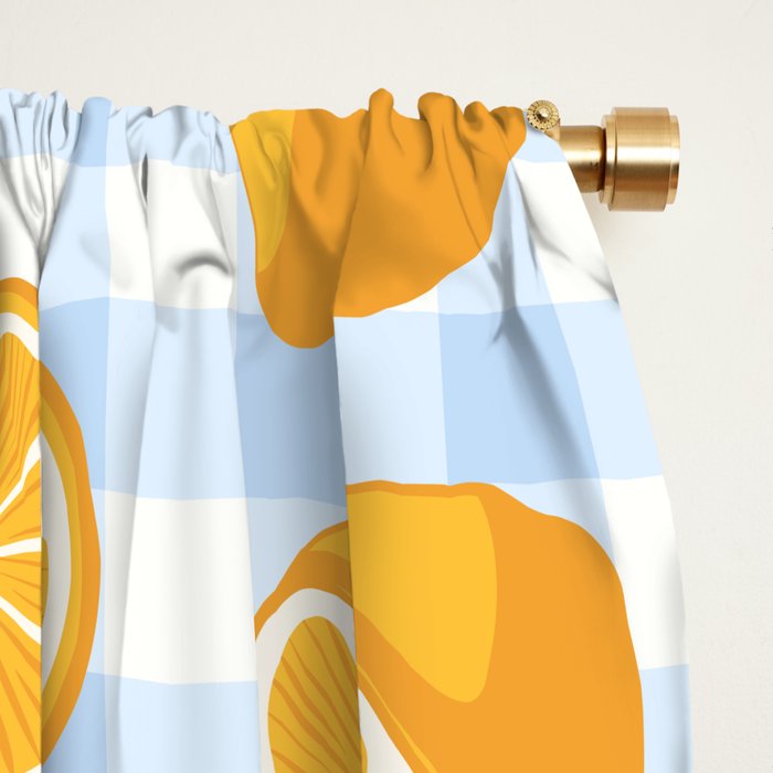 Lemons on Pastel Blue Gingham Window Curtain Gallery Image 2