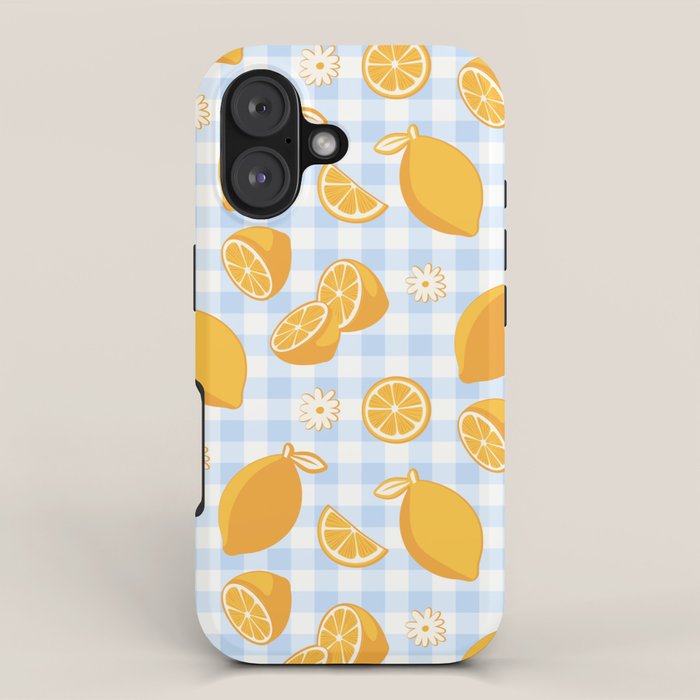 Lemons on Pastel Blue Gingham iPhone Case Gallery Image 1