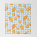 Lemons on Pastel Blue Gingham Throw Blanket Gallery Image 2