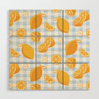 Lemons on Pastel Blue Gingham Wood Wall Art Gallery Image 1